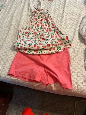 J. Crew Factory Coral High-Waist Cotton Shorts and top